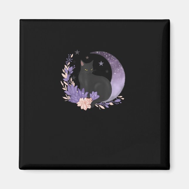 Katt Häxig Mån Blommor Pastell Goth Goblincore Magnet (Framsidan)