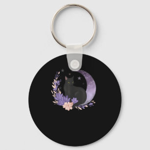 Katt Häxig Mån Blommor Pastell Goth Goblincore Nyckelring