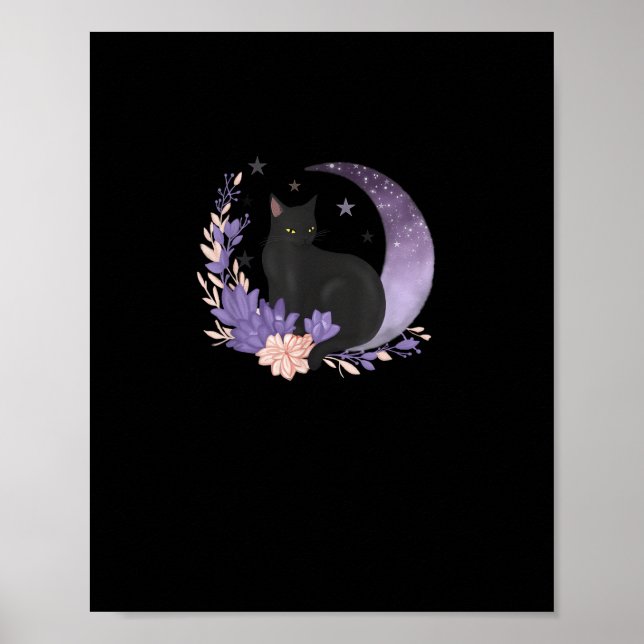 Katt Häxig Mån Blommor Pastell Goth Goblincore Poster (Framsidan)
