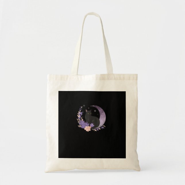 Katt Häxig Mån Blommor Pastell Goth Goblincore Tygkasse (Framsidan)