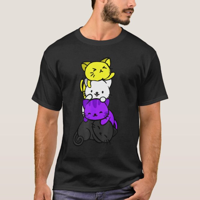 Katt  HBTQ Regnbåge HBT Icke-binär Prideflagga T Shirt (Framsida)