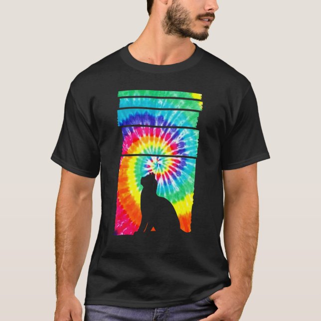 Katt Hippie Tie Dye Katt T Shirt (Framsida)