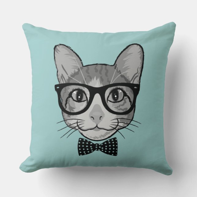 Katt Hipster med prickig fluga Kudde (Framsida)