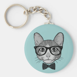 Katt Hipster med prickig fluga Nyckelring
