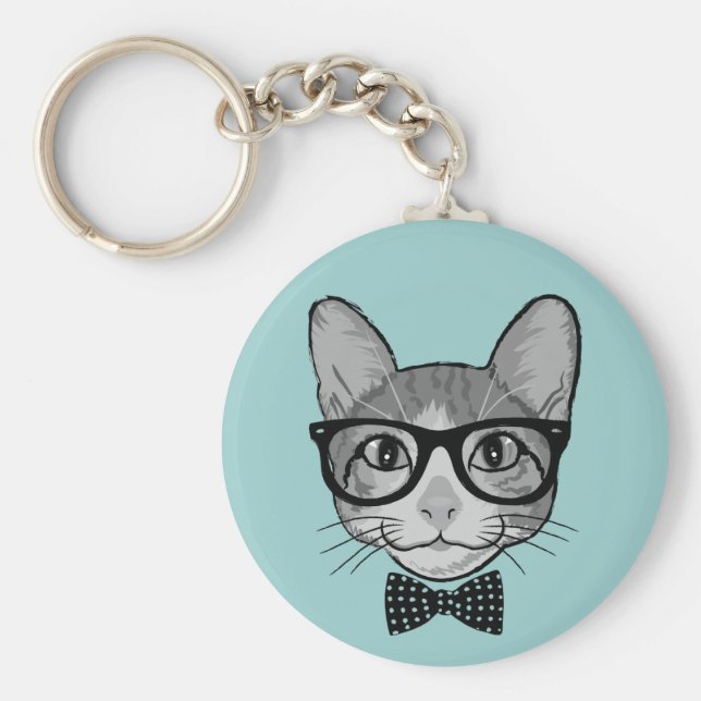 Katt Hipster med prickig fluga Nyckelring (Framsidan)