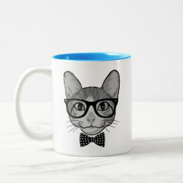Katt Hipster med prickig fluga Två-Tonad Mugg