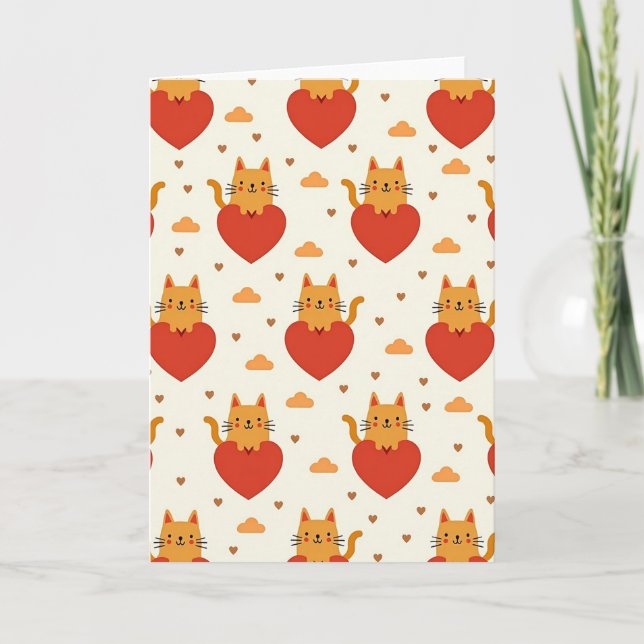 Katt Hjärt Kärlek Mönster Kort (Framsida)