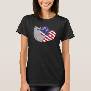 Katt Hjärta Patriotism USA 4:e Juli Amerikansk Fla T Shirt
