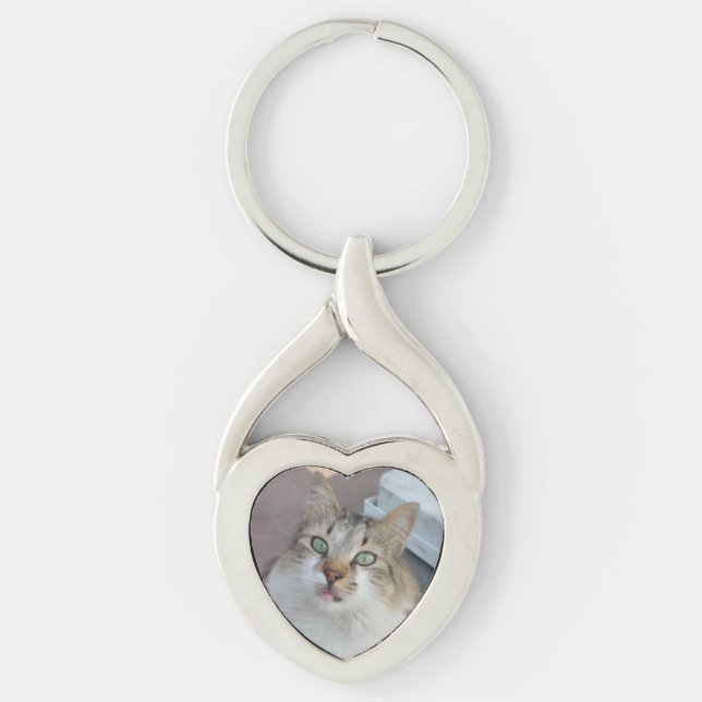 Katt-Hjärtnyckelring Twisted Heart Silverfärgad Nyckelring (Framsidan)