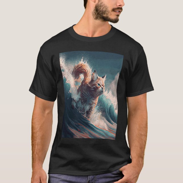 Katt hoppar vågor t shirt (Framsida)