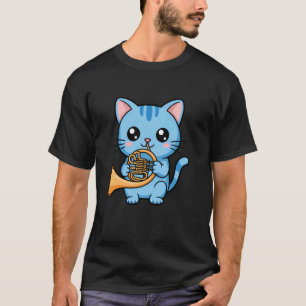 Katt hornist spelar franskt horn kattunge katt mus t shirt
