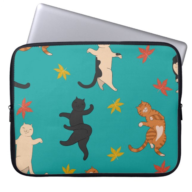Katt, höstlöv, söt mönster laptop fodral (Framsidan)