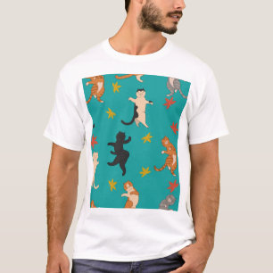Katt, höstlöv, söt mönster t shirt
