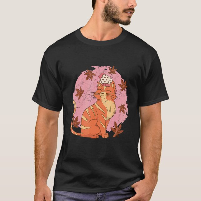 Katt höstlöv t shirt (Framsida)