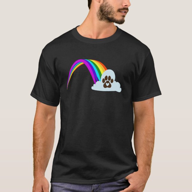 Katt Hund Husdjur Minne Regnbågsbro T Shirt (Framsida)