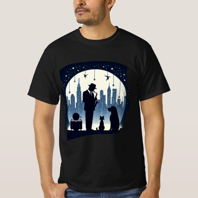 Katt, hund, Jazz T Shirt (Framsida)