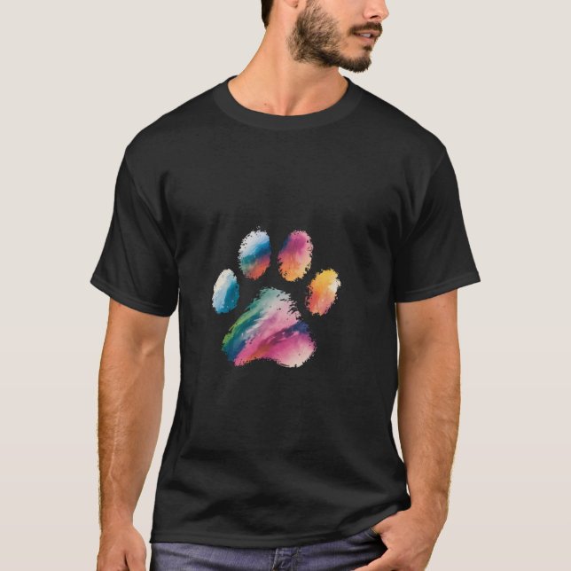 Katt Hund Tassavtryck Vattenfärg Regnbåge Abstrakt T Shirt (Framsida)
