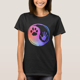 Katt Hund Tassavtryck Yin Yang Regnbåge Handavtryc T Shirt
