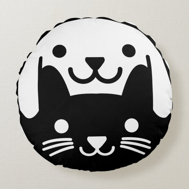 Katt Hund Yin Yang Husdjur Rund Kudde (Framsidan)