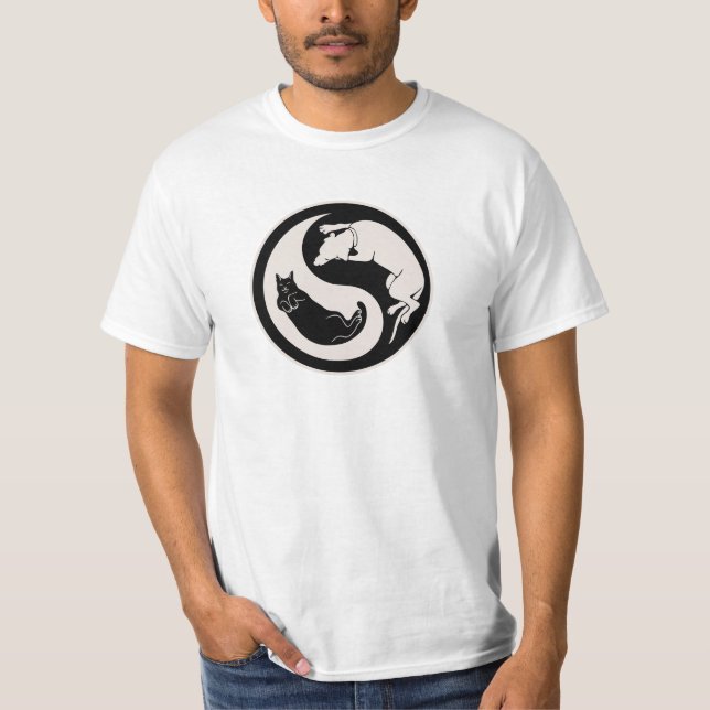 Katt-Hund Yin-Yang Tee Shirt (Framsida)