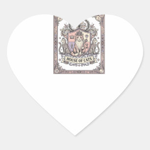 Katt Hus Katt Heraldik Vapen Sköld Vintage Hjärtformat Klistermärke