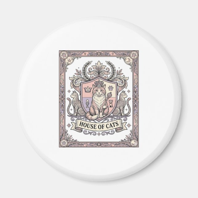 Katt Hus Katt Heraldik Vapen Sköld Vintage Magnet (Framsidan)