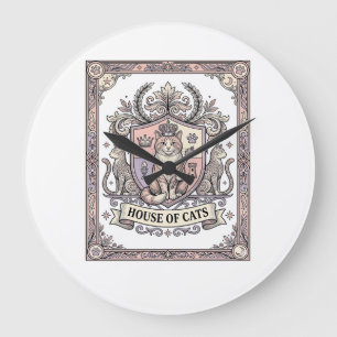 Katt Hus Katt Heraldik Vapen Sköld Vintage Stor Klocka