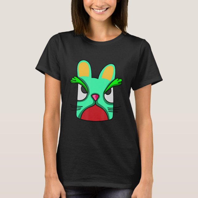 Katt huvud med grön fyrkant t shirt (Framsida)