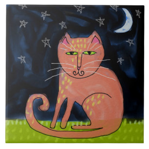 Katt i Abstrakten Moonlight Kakelplatta