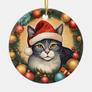 Katt i andedräkten julgransprydnad keramik