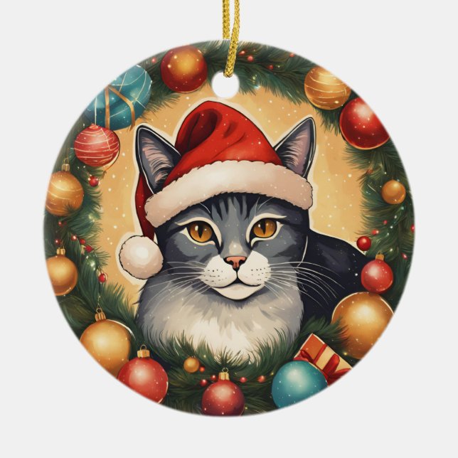 Katt i andedräkten julgransprydnad keramik (Framsidan)