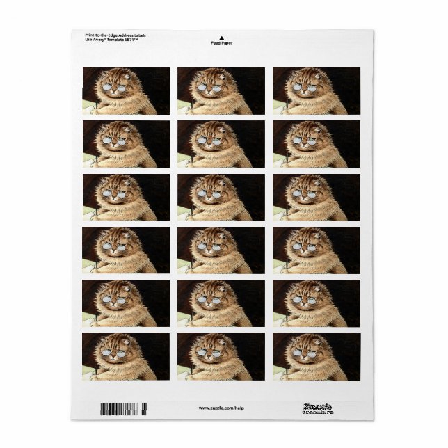 Katt i arbete med glasögon från Louis Wain Adressetikett (Helt Ark)