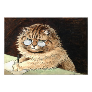 Katt i arbete med glasögon från Louis Wain Fototryck
