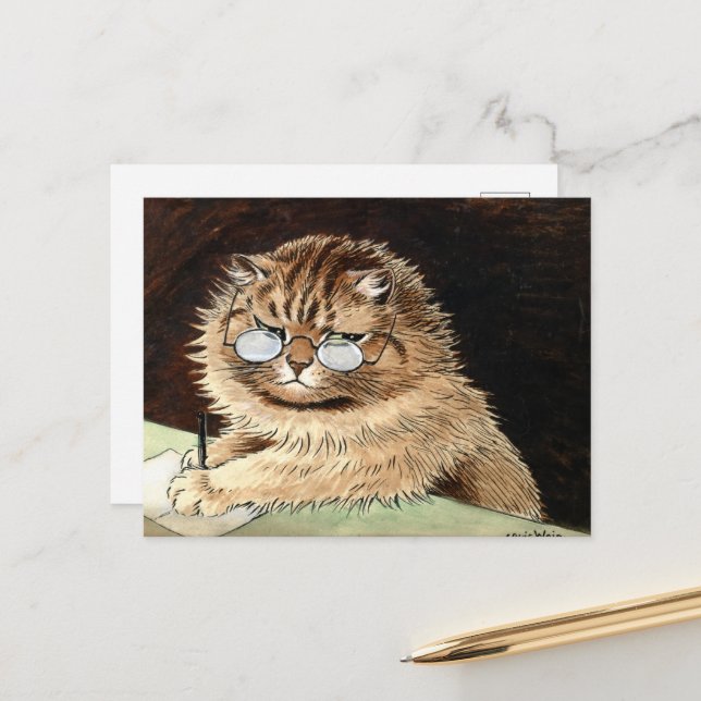 Katt i arbete med glasögon från Louis Wain Helg Vykort (Fram/Back In Situ)