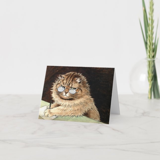 Katt i arbete med glasögon från Louis Wain Tack Kort (Framsida)