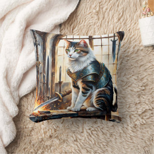 Katt i armor, omgiven av svärd vid gryning kudde