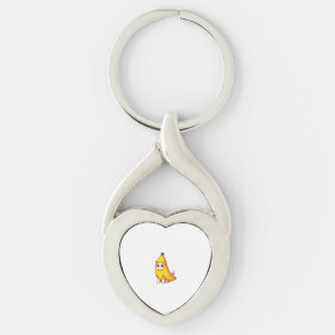 Katt i Banana Costume Twisted Heart Silverfärgad Nyckelring