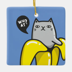 Katt i bananer julgransprydnad keramik