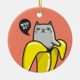 Katt i bananer julgransprydnad keramik