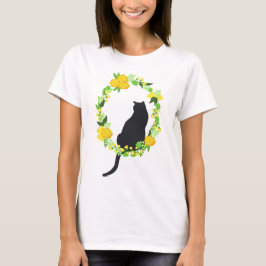 Katt i blom- kranskjorta t-shirt