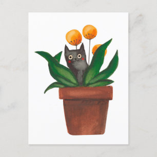 Katt i blomkruka helg vykort