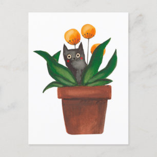 Katt i blomkruka vykort