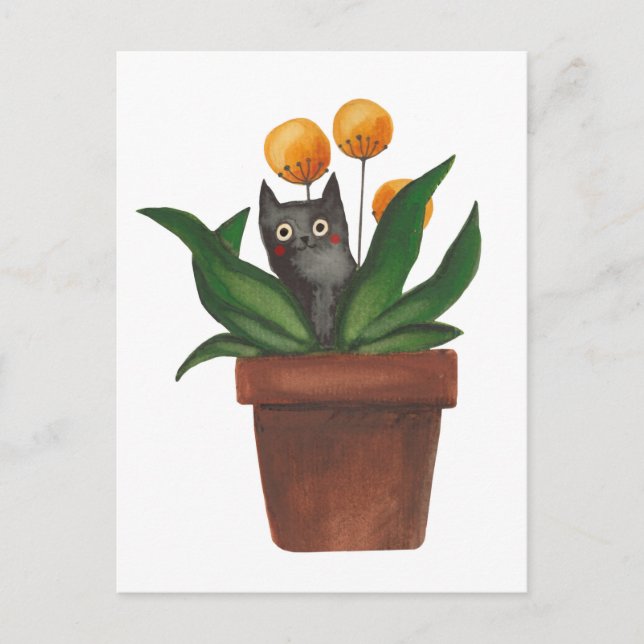 Katt i blomkruka vykort (Framsida)