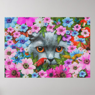 Katt i blomman poster