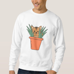 Katt i blommiga yngel i växterna lång ärmad tröja