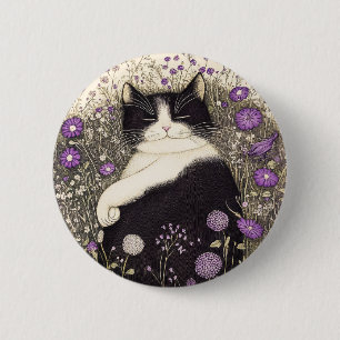 Katt i blommor knapp