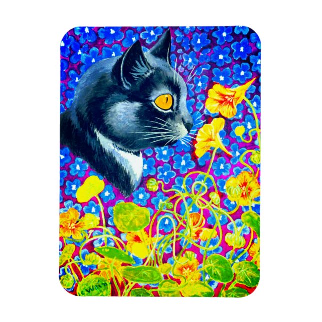 Katt i blommor magnet (Vertikal)