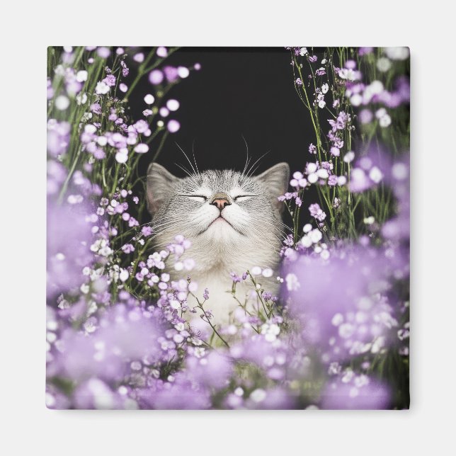 Katt i blommor magnet (Framsidan)