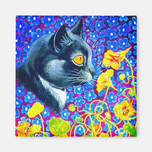 Katt i blommor magnet