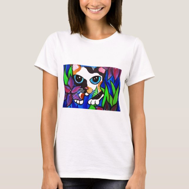 Katt i blommor tee shirt (Framsida)